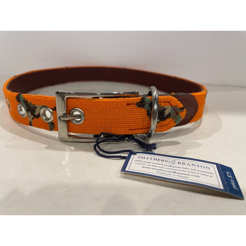 SMATHERS & BRANSON NWT Orange Camo Retriever Needlepoint Dog Collar Large/XLarge - Picture 3 of 8